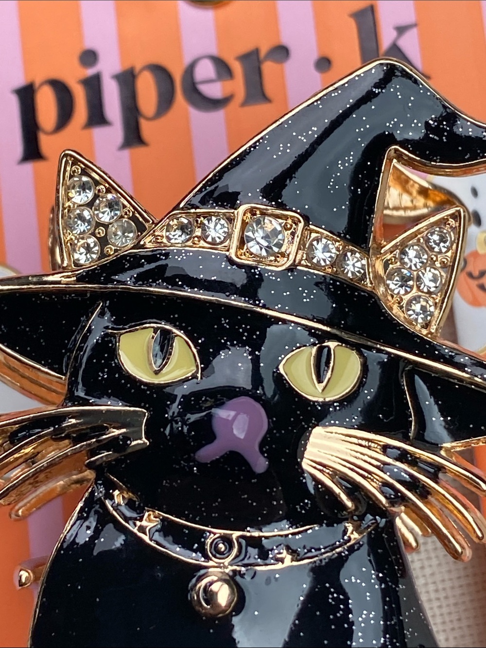 Black Witch Cat Enamel Claw Hair Clip
